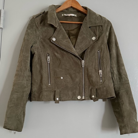 Chelsea & Violet Jackets & Blazers - Chelsea & Violet Sage Green Suede Leather Jacket Women’s Lined Size M